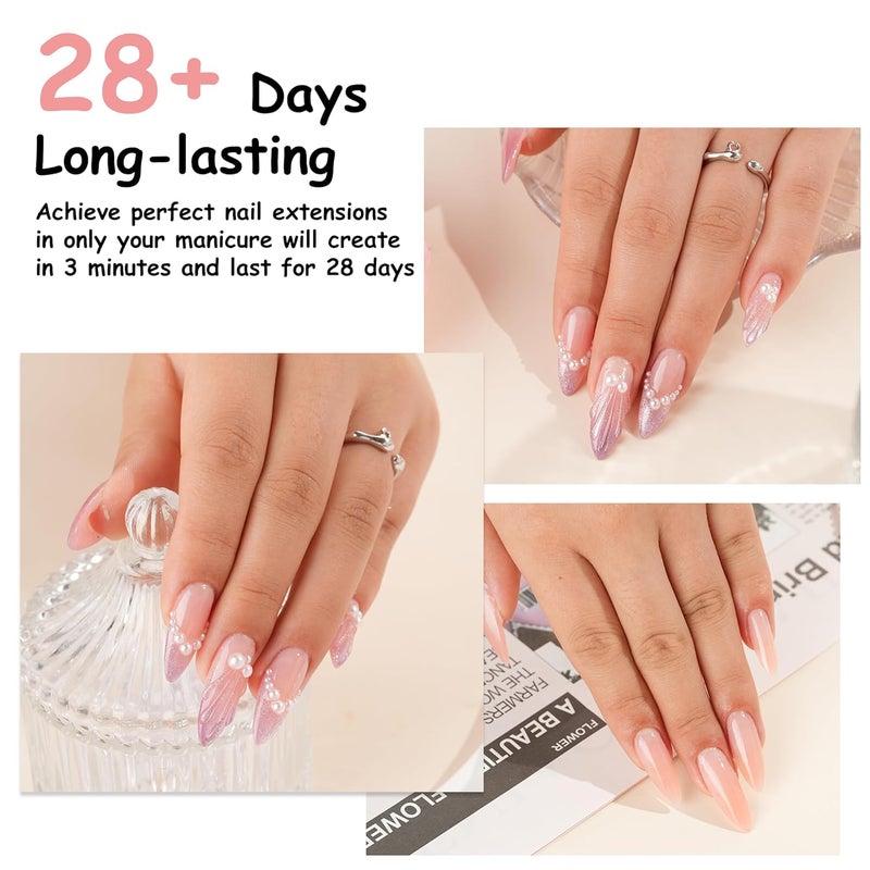 eodci Nude Poly Extension Gel, 60g Nude Poly Nial Gel Builder for Nail Art Decoration, Natural Pink Nail Thickening Poly Extension Easy to DIY Use at Home Need UV Lamp - Image 4